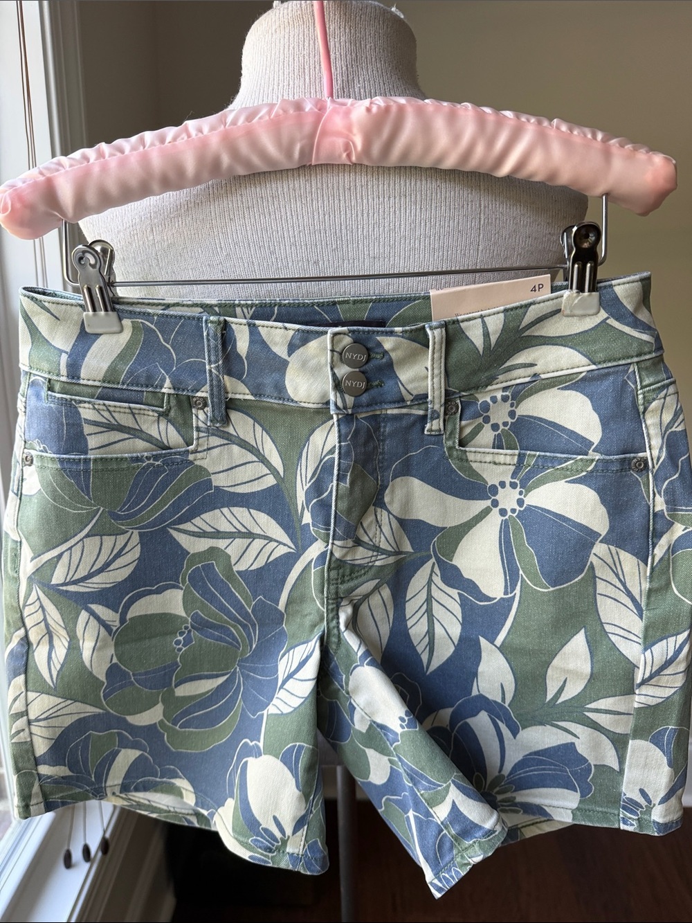 NYDJ Blue, Green and White Floral Jean Shorts